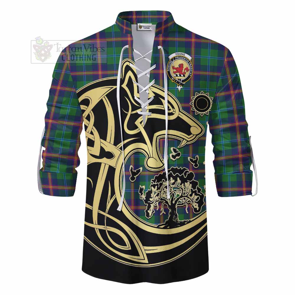 Tartan Vibes Clothing Young Tartan Ghillie Kilt Shirt with Family Crest Celtic Wolf Style