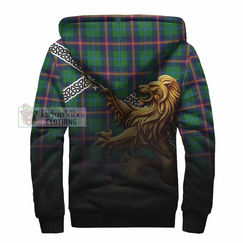 Tartan Vibes Clothing Young Crest Tartan Sherpa Hoodie with Golden Lion Emblem Celtic Style