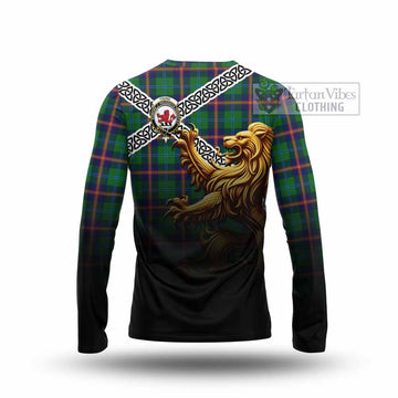 Young Crest Tartan Long Sleeve T-Shirt with Golden Lion Emblem Celtic Style