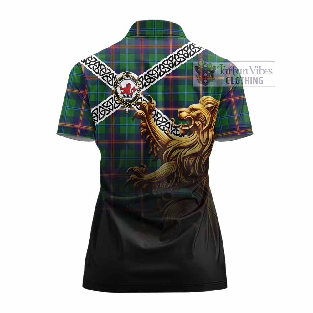 Tartan Vibes Clothing Young Crest Tartan Women's Polo Shirt with Golden Lion Emblem Celtic Style