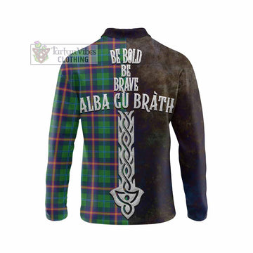 Young Tartan Family Crest Long Sleeve Polo Shirt Alba Gu Brath Be Brave Lion Ancient Style