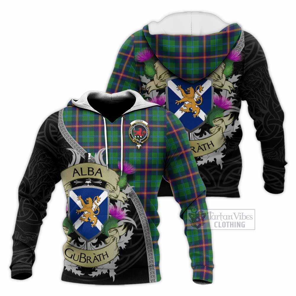 Tartan Vibes Clothing Young Tartan Family Crest Knitted Hoodie Lion Rampant Royal Thistle Shield Celtic Inspired