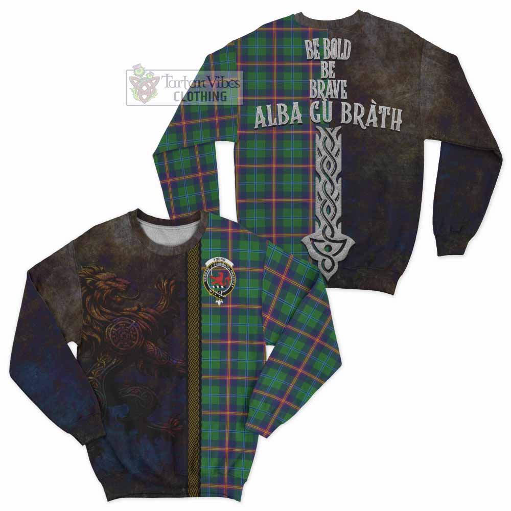 Tartan Vibes Clothing Young Tartan Family Crest Sweatshirt Alba Gu Brath Be Brave Lion Ancient Style