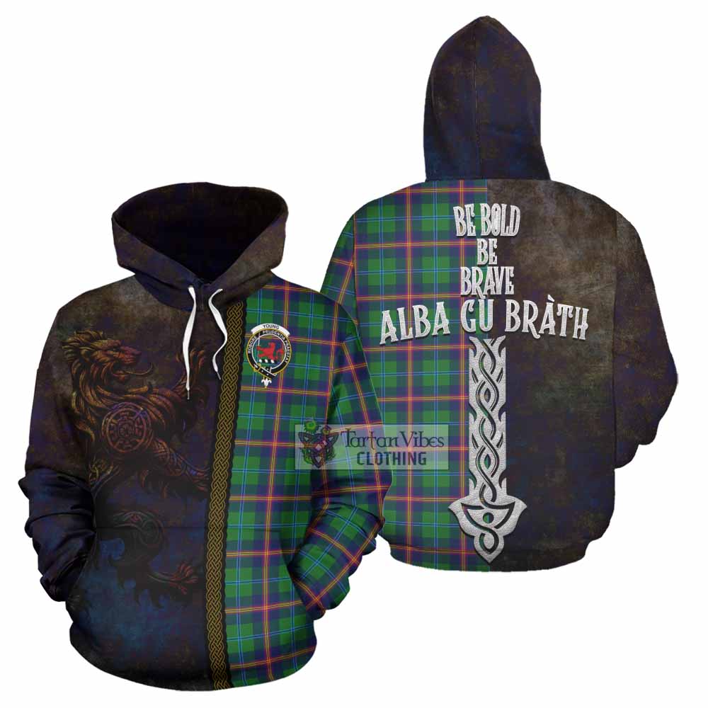 Tartan Vibes Clothing Young Tartan Family Crest Hoodie Alba Gu Brath Be Brave Lion Ancient Style
