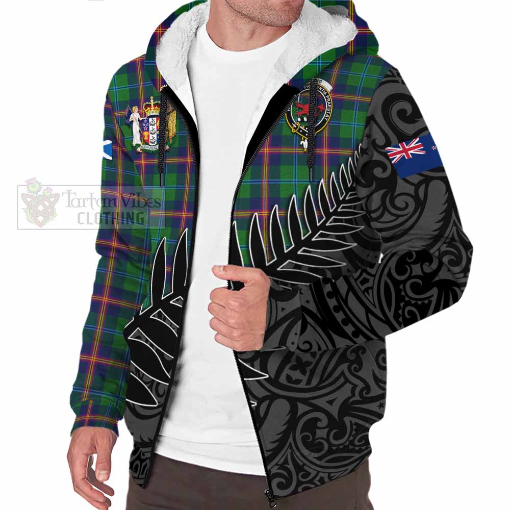 Tartan Vibes Clothing Young Crest Tartan Sherpa Hoodie with New Zealand Silver Fern Half Style