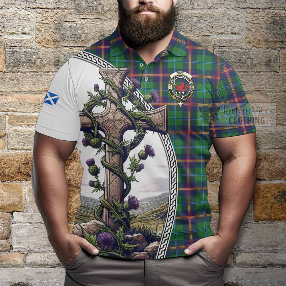 Tartan Vibes Clothing Young Tartan Polo Shirt with Family Crest and St. Andrew's Cross Accented by Thistle Vines