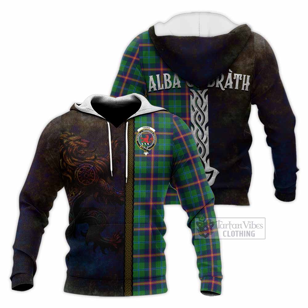 Tartan Vibes Clothing Young Tartan Family Crest Knitted Hoodie Alba Gu Brath Be Brave Lion Ancient Style