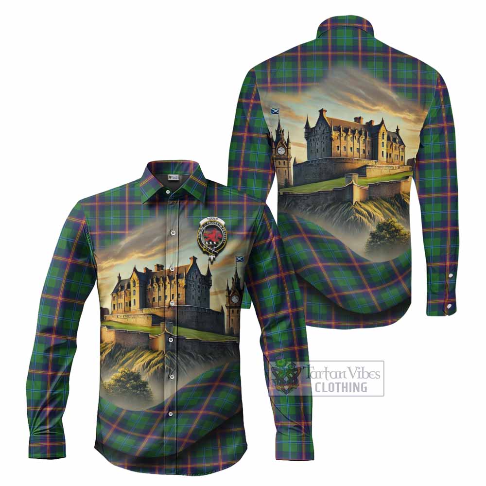 Tartan Vibes Clothing Young Tartan Family Crest Long Sleeve Button Shirt with Scottish Ancient Castle Style