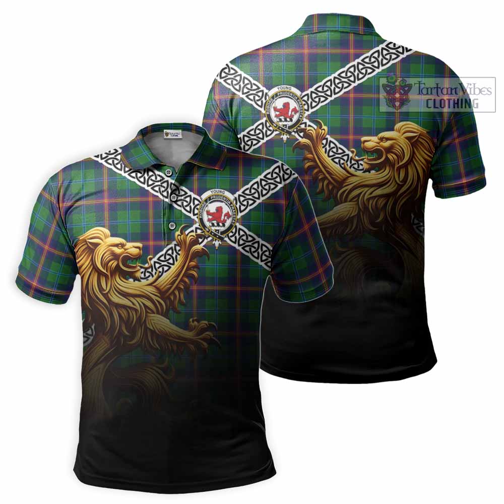 Tartan Vibes Clothing Young Crest Tartan Polo Shirt with Golden Lion Emblem Celtic Style
