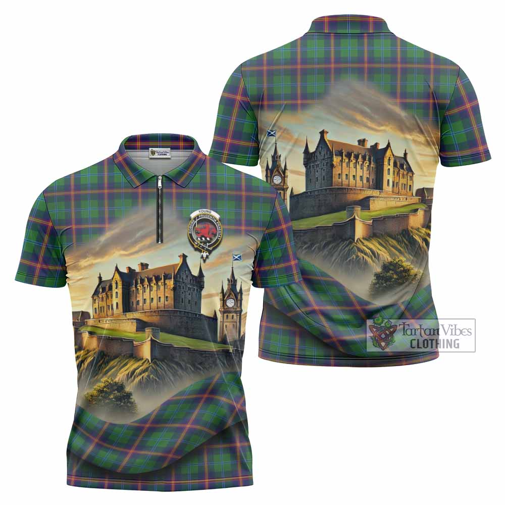 Tartan Vibes Clothing Young Tartan Family Crest Zipper Polo Shirt with Scottish Ancient Castle Stype