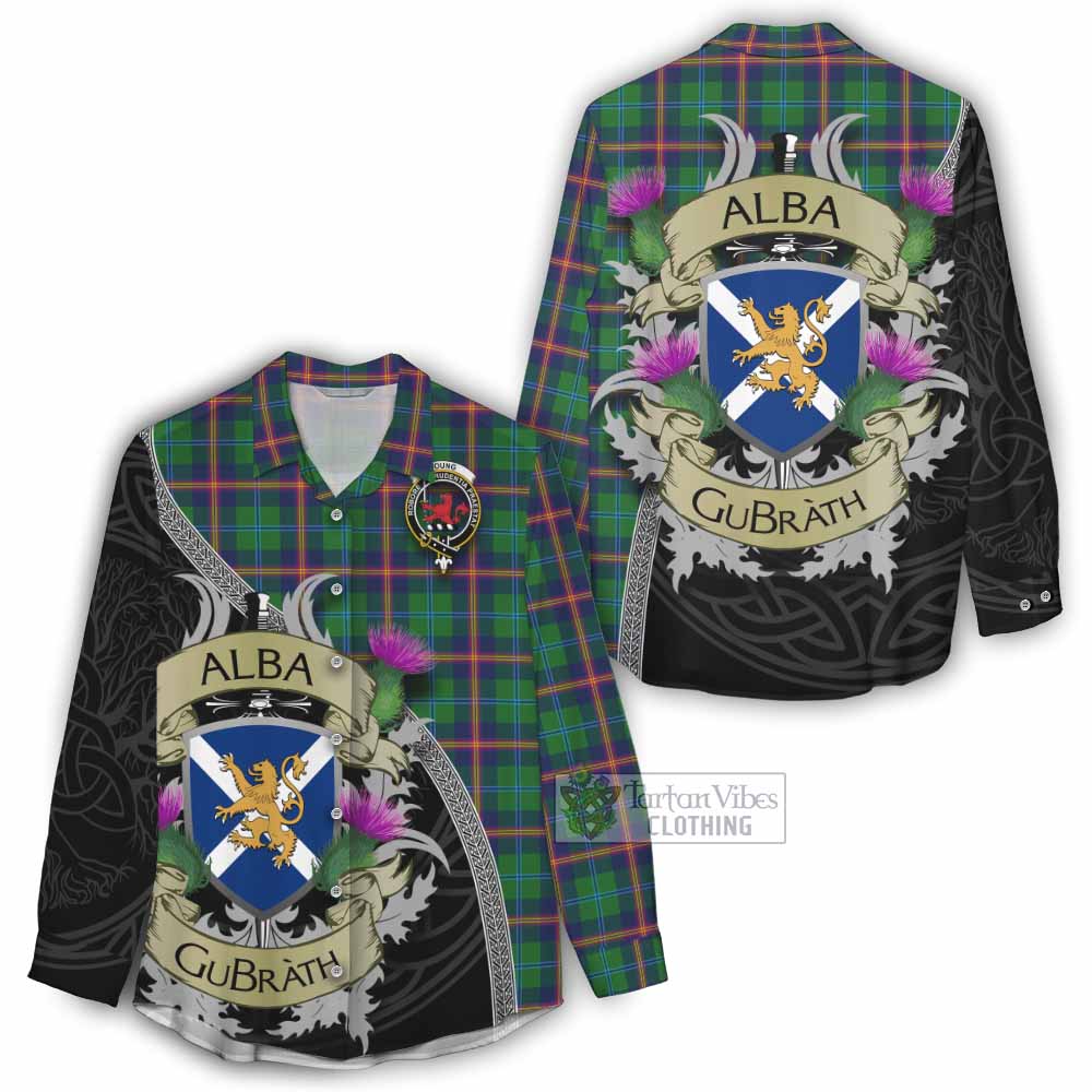 Tartan Vibes Clothing Young Tartan Family Crest Women's Casual Shirt Lion Rampant Royal Thistle Shield Celtic Inspired