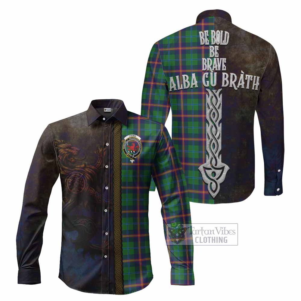 Tartan Vibes Clothing Young Tartan Family Crest Long Sleeve Button Shirt Alba Gu Brath Be Brave Lion Ancient Style