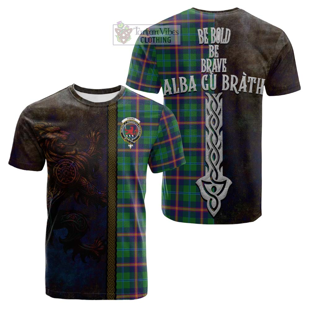 Tartan Vibes Clothing Young Tartan Family Crest Cotton T-shirt Alba Gu Brath Be Brave Lion Ancient Style