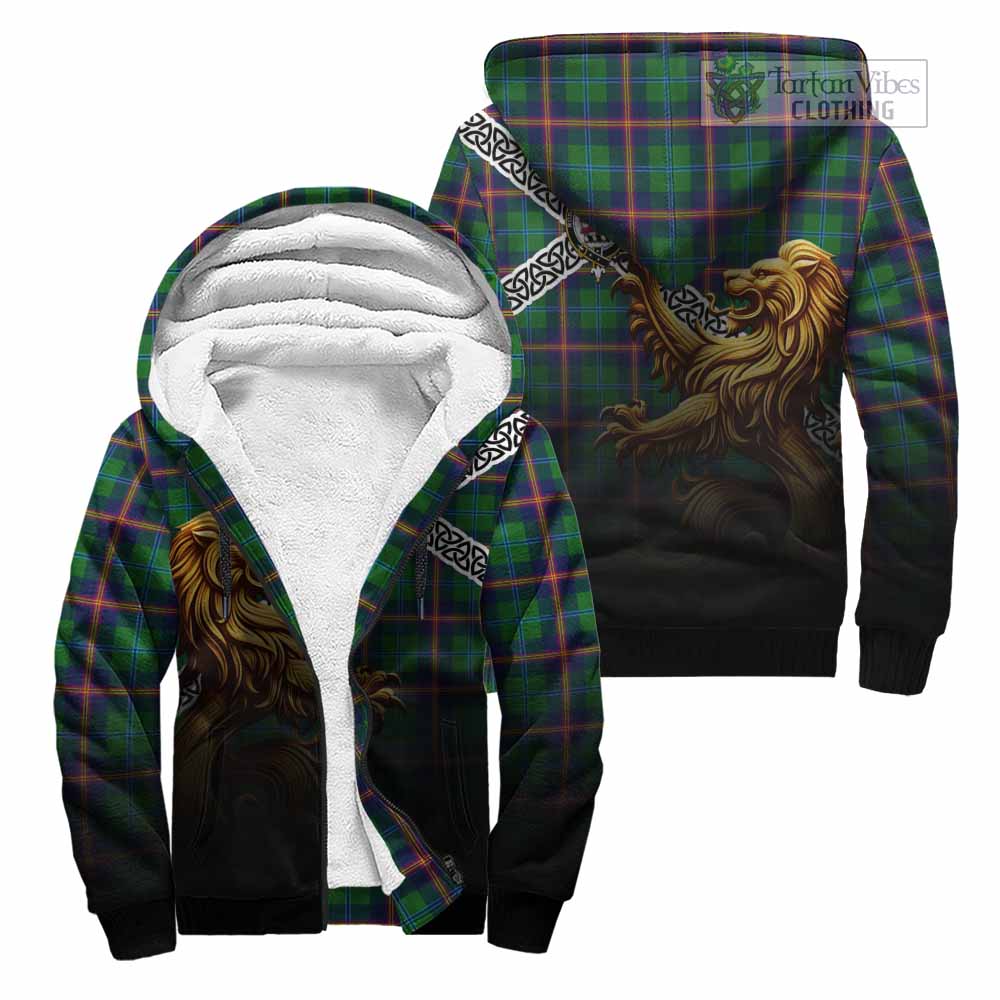 Tartan Vibes Clothing Young Crest Tartan Sherpa Hoodie with Golden Lion Emblem Celtic Style