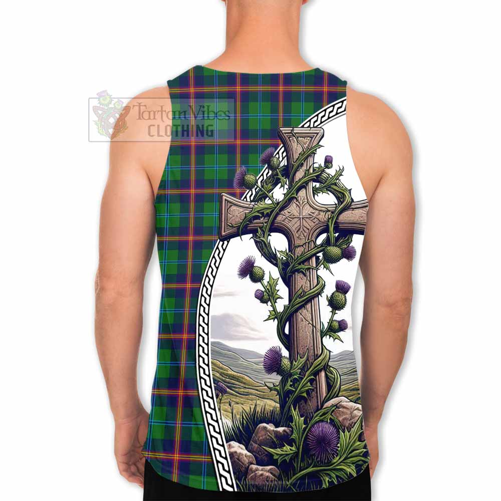 Tartan Vibes Clothing Young Tartan Men's Tank Top with Family Crest and St. Andrew's Cross Accented by Thistle Vines