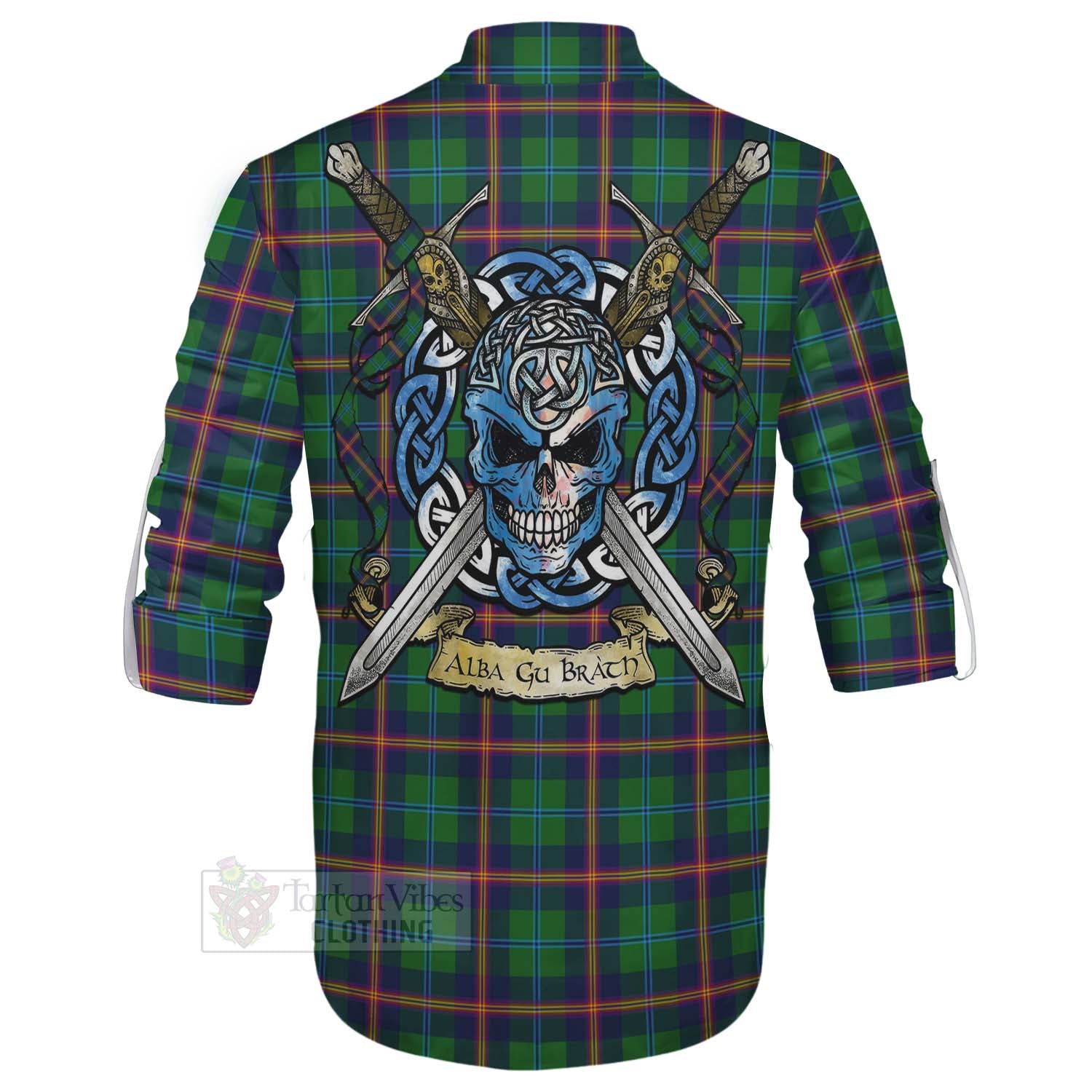 Tartan Vibes Clothing Young Tartan Ghillie Kilt Shirt with Family Crest Celtic Skull Style