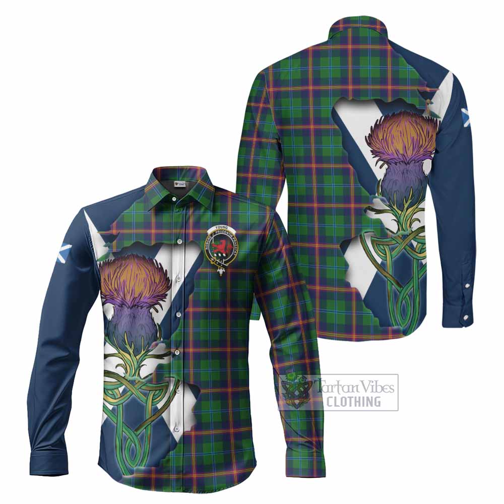 Tartan Vibes Clothing Young Tartan Family Crest Long Sleeve Button Shirt Scottish Thistle Celtic Inspired