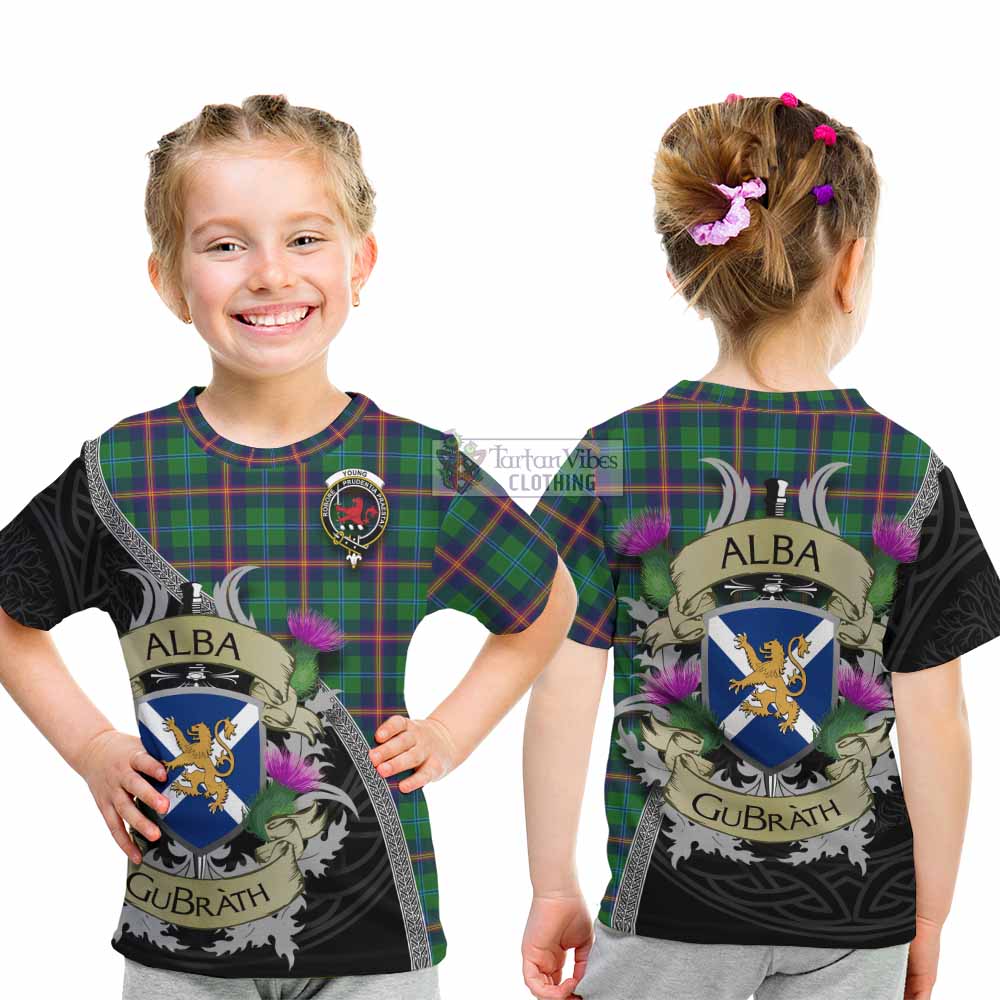 Tartan Vibes Clothing Young Tartan Family Crest Kid T-Shirt Lion Rampant Royal Thistle Shield Celtic Inspired