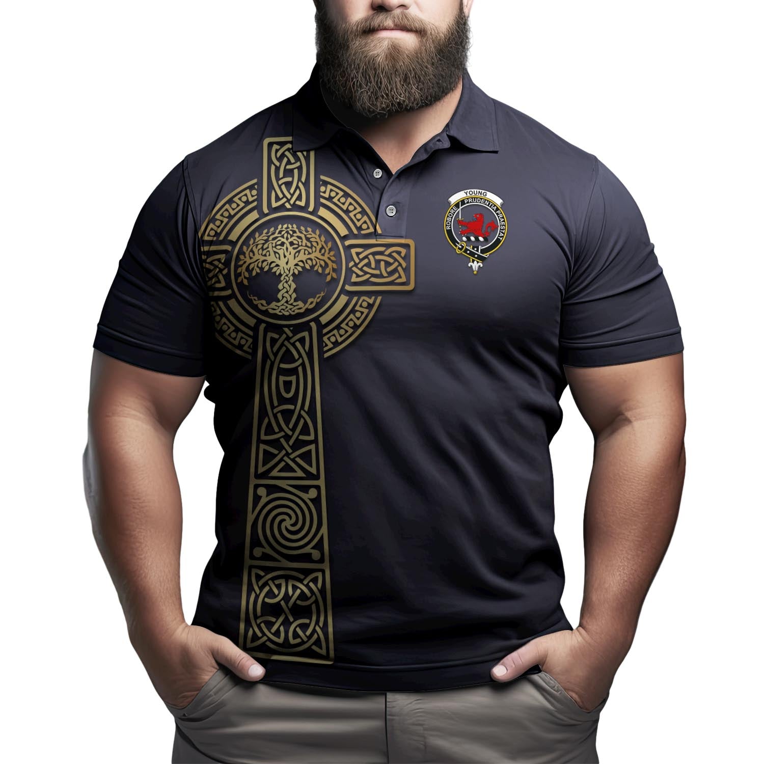 Young Clan Polo Shirt with Golden Celtic Tree Of Life - Tartanvibesclothing