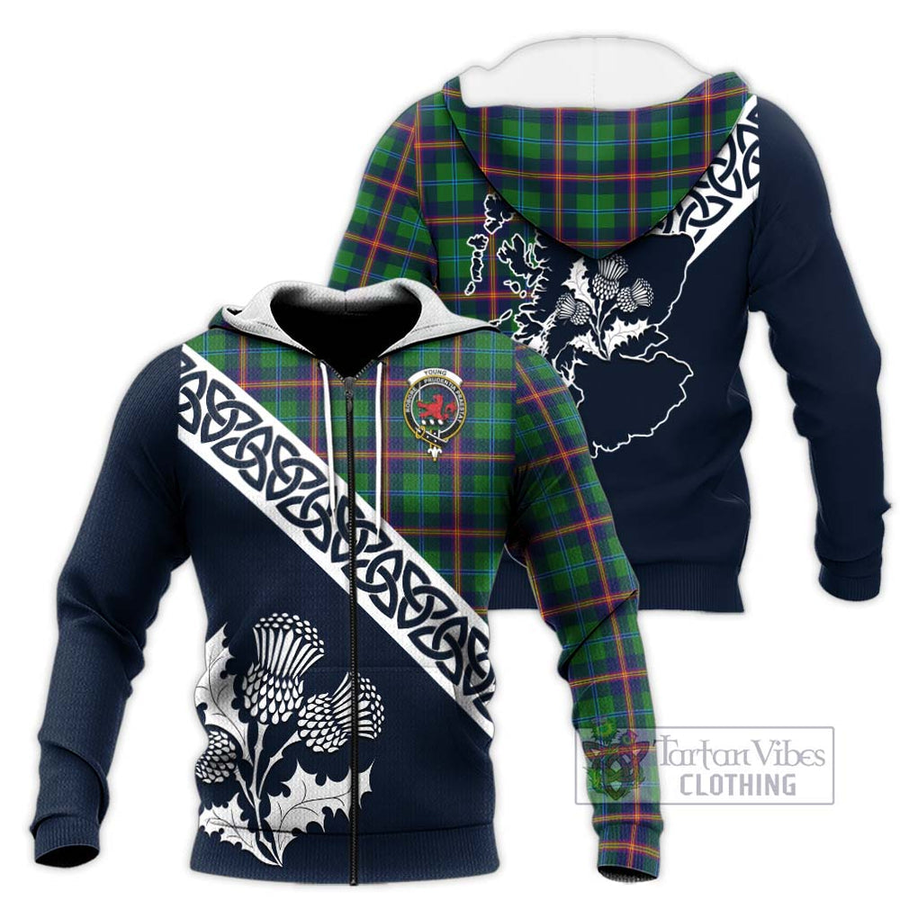 Tartan Vibes Clothing Young Tartan Knitted Hoodie Featuring Thistle and Scotland Map