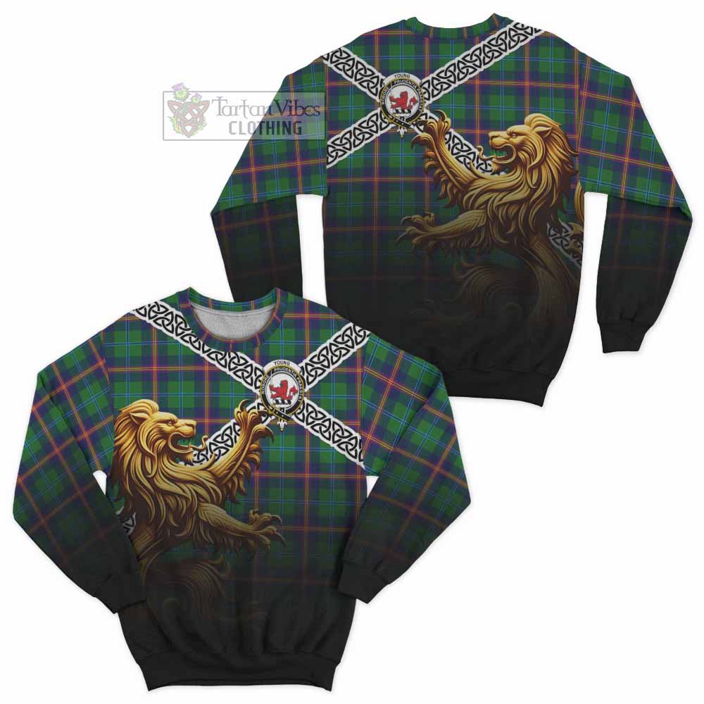 Tartan Vibes Clothing Young Crest Tartan Sweatshirt with Golden Lion Emblem Celtic Style