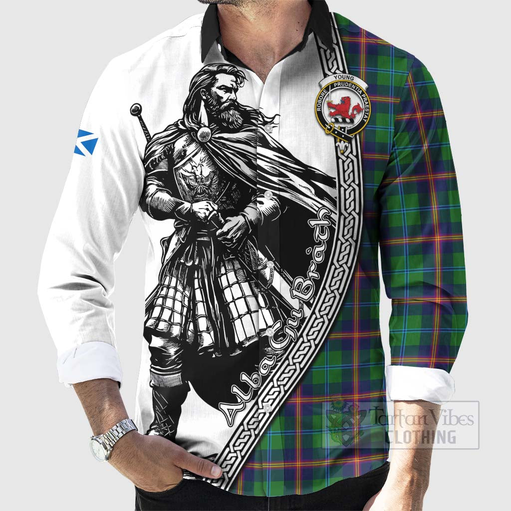 Tartan Vibes Clothing Young Tartan Clan Crest Long Sleeve Button Shirt with Highlander Warrior Celtic Style