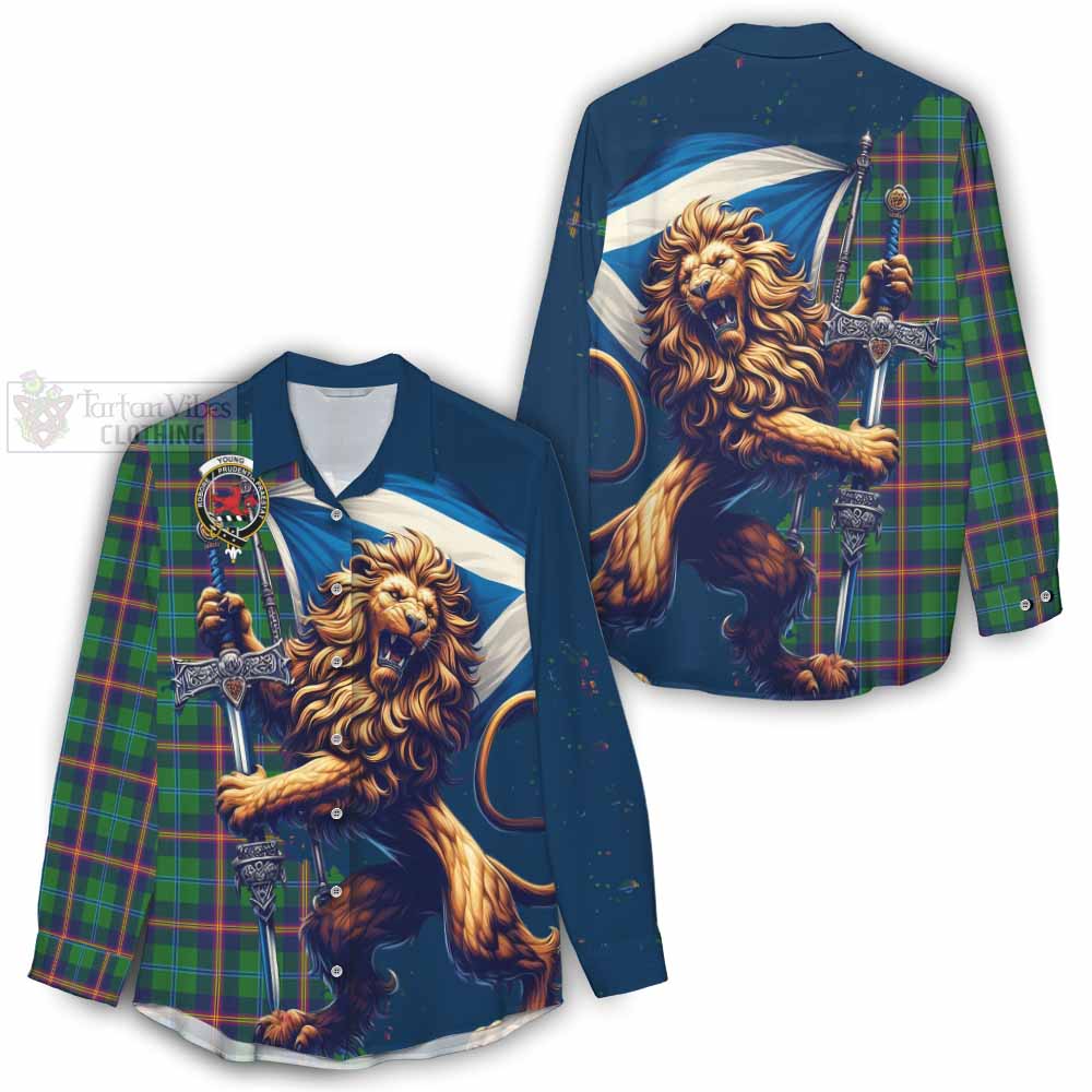 Tartan Vibes Clothing Young Tartan Family Crest Women's Casual Shirt with Scottish Majestic Lion