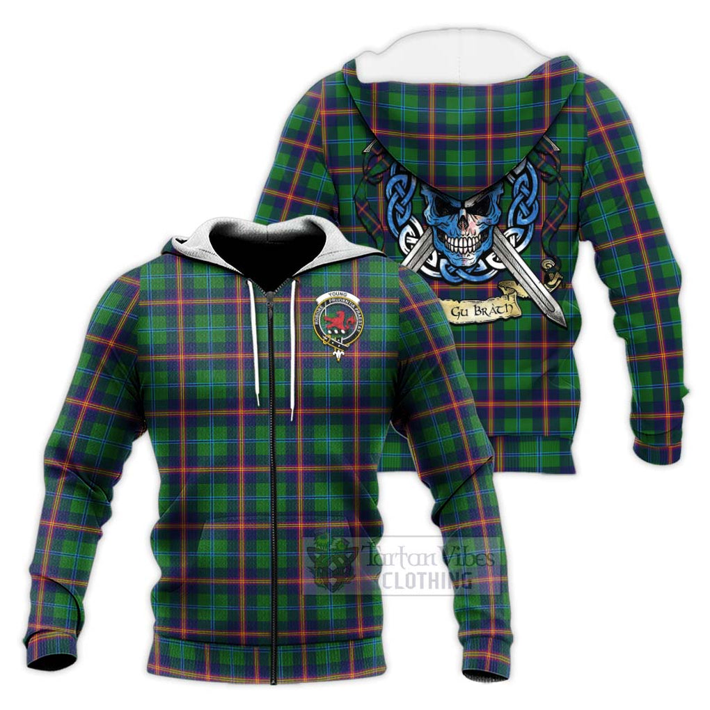Tartan Vibes Clothing Young Tartan Knitted Hoodie with Family Crest Celtic Skull Style