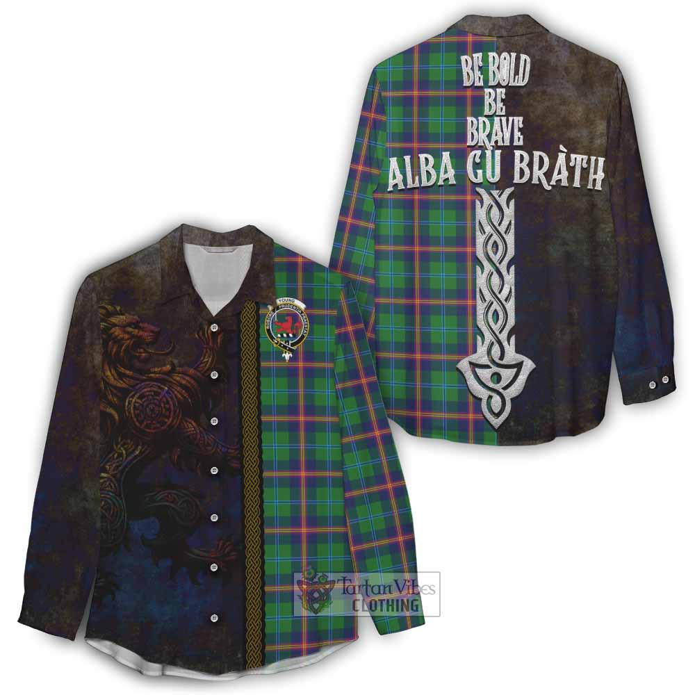Tartan Vibes Clothing Young Tartan Family Crest Women's Casual Shirt Alba Gu Brath Be Brave Lion Ancient Style