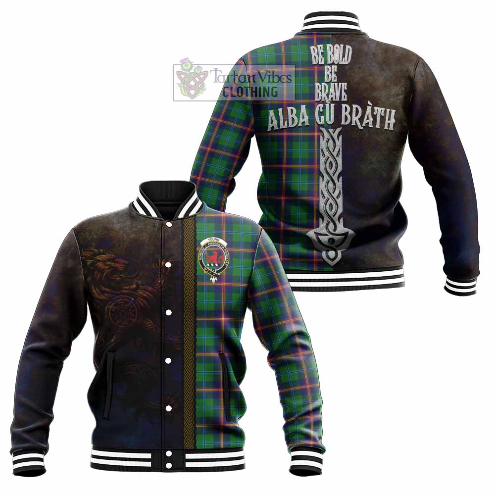 Tartan Vibes Clothing Young Tartan Family Crest Baseball Jacket Alba Gu Brath Be Brave Lion Ancient Style