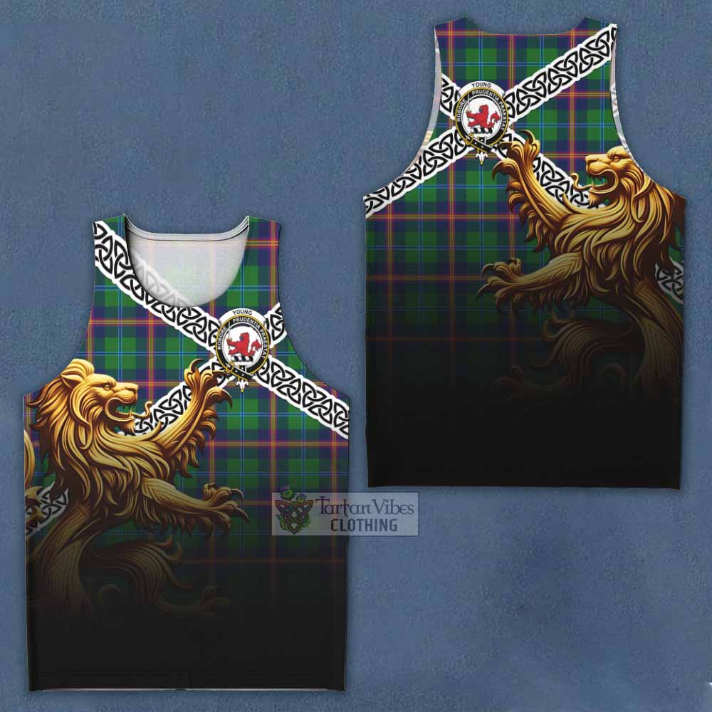 Tartan Vibes Clothing Young Crest Tartan Men's Tank Top with Golden Lion Emblem Celtic Style