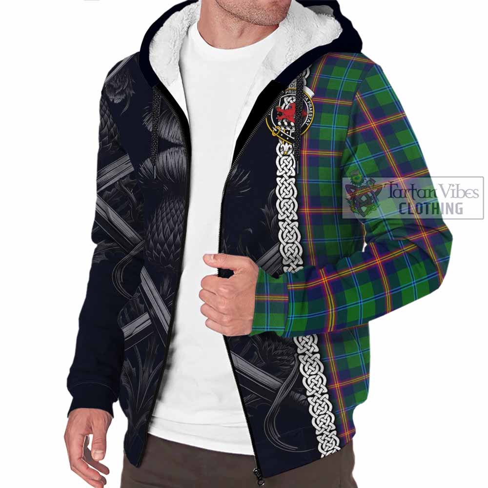 Tartan Vibes Clothing Young Tartan Sherpa Hoodie with Family Crest Cross Sword Thistle Celtic Vibes