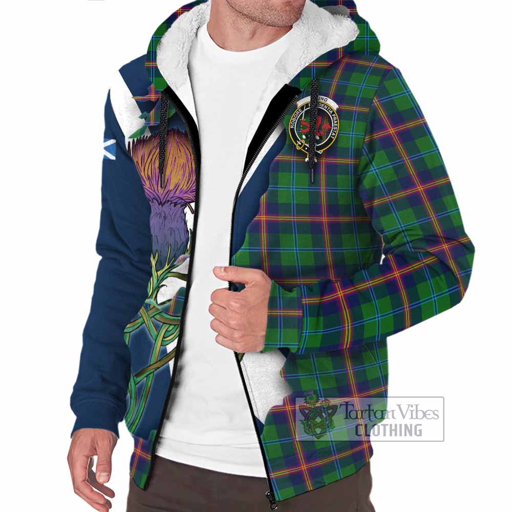 Tartan Vibes Clothing Young Tartan Family Crest Sherpa Hoodie Scottish Thistle Celtic Inspired