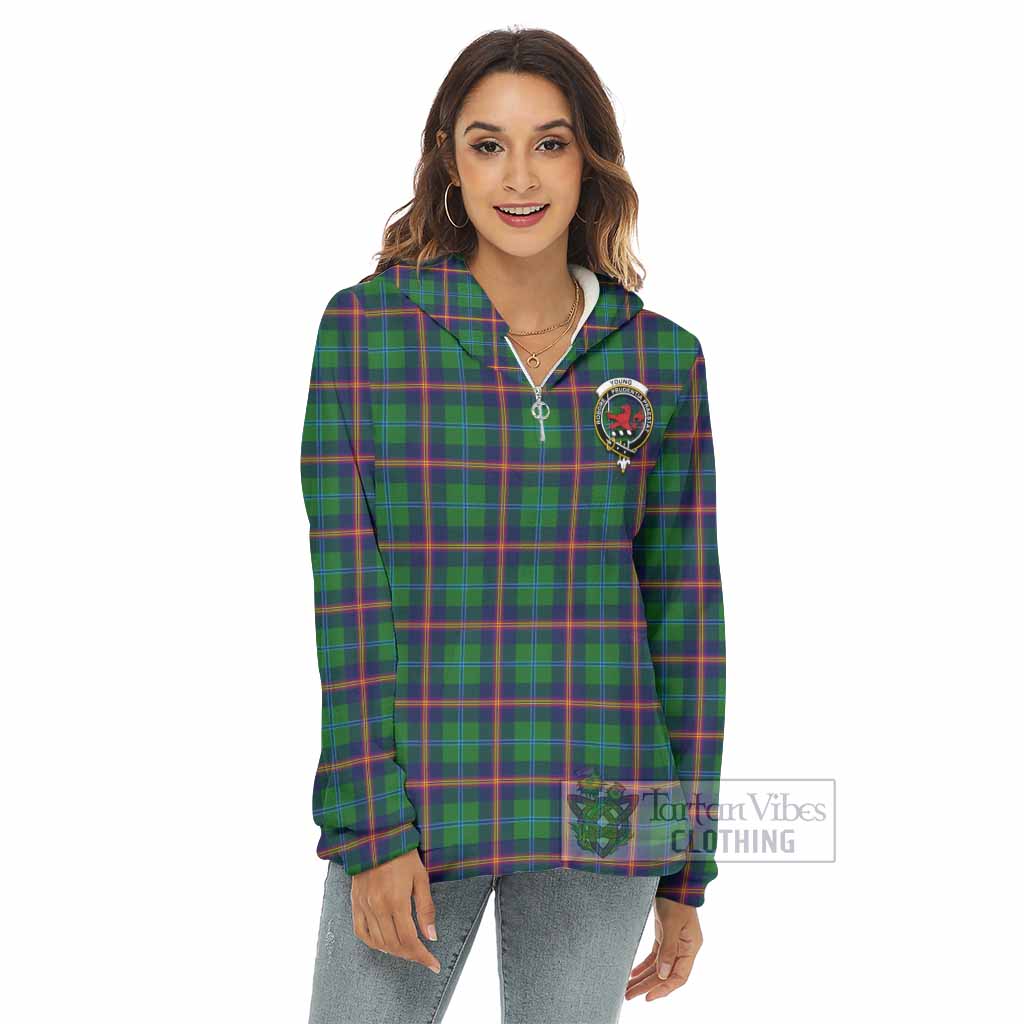 Tartan Vibes Clothing Young Tartan Crest Women's Borg  Half Zip Fleece Hoodie