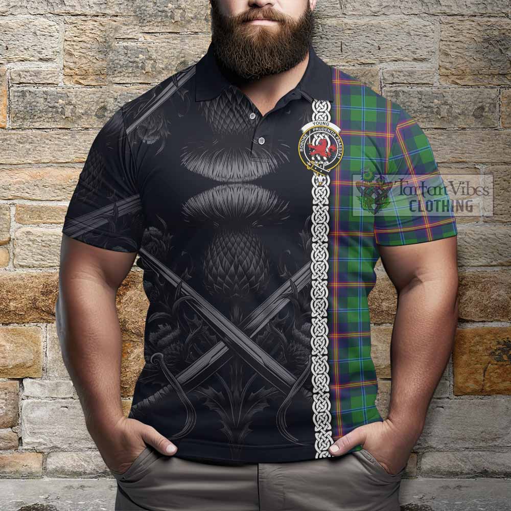 Tartan Vibes Clothing Young Tartan Polo Shirt with Family Crest Cross Sword Thistle Celtic Vibes