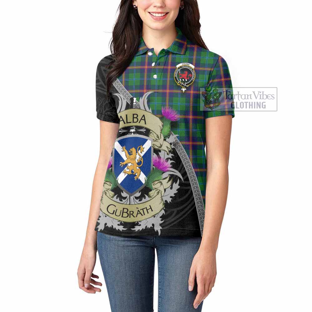 Tartan Vibes Clothing Young Tartan Family Crest Women's Polo Shirt Lion Rampant Royal Thistle Shield Celtic Inspired