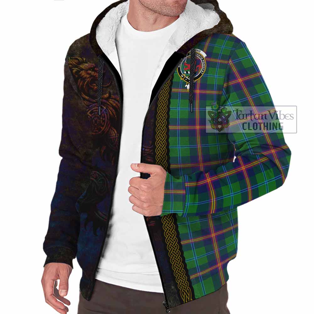 Tartan Vibes Clothing Young Tartan Family Crest Sherpa Hoodie Alba Gu Brath Be Brave Lion Ancient Style