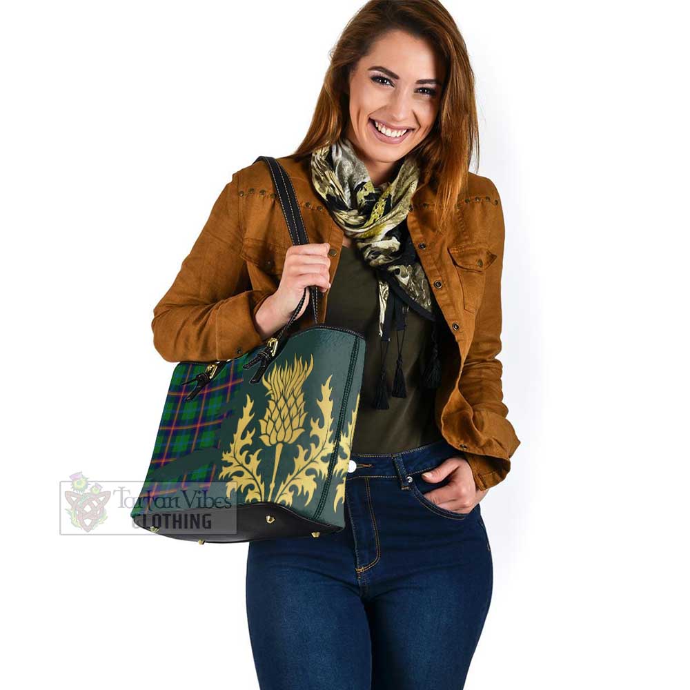 Tartan Vibes Clothing Young Tartan Leather Tote Bag Gold Thistle Style