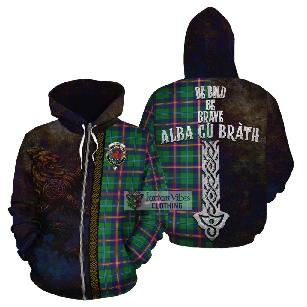 Tartan Vibes Clothing Young Tartan Family Crest Cotton Hoodie Alba Gu Brath Be Brave Lion Ancient Style