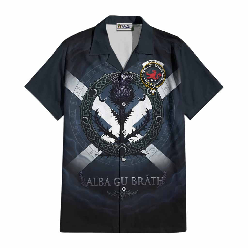 Young Clan Crest Cotton Hawaiian Shirt with Celtic Knot Thistle and Saltire