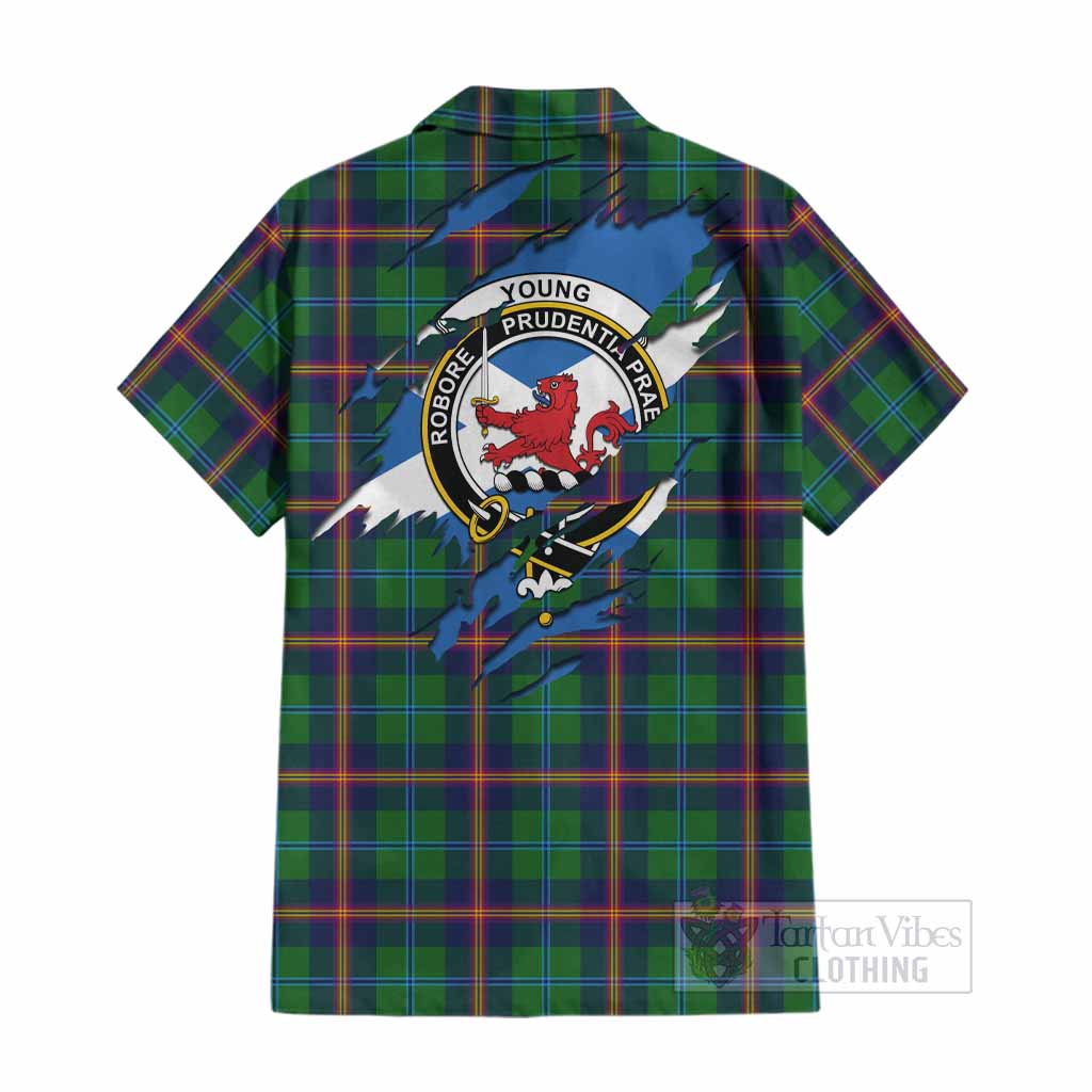 Young Clan Crest In Me Tartan Cotton Hawaiian Shirt Scotland Flag Style