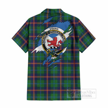 Young Clan Crest In Me Tartan Cotton Hawaiian Shirt Scotland Flag Style