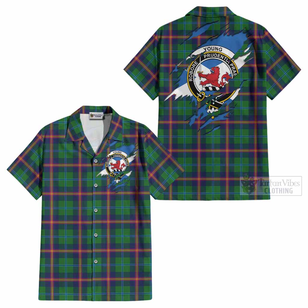 Young Clan Crest In Me Tartan Cotton Hawaiian Shirt Scotland Flag Style