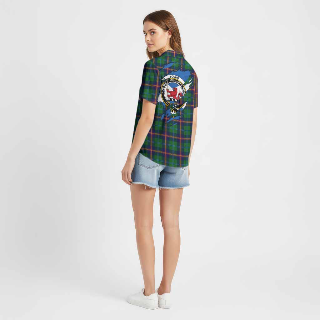 Young Clan Crest In Me Tartan Cotton Hawaiian Shirt Scotland Flag Style