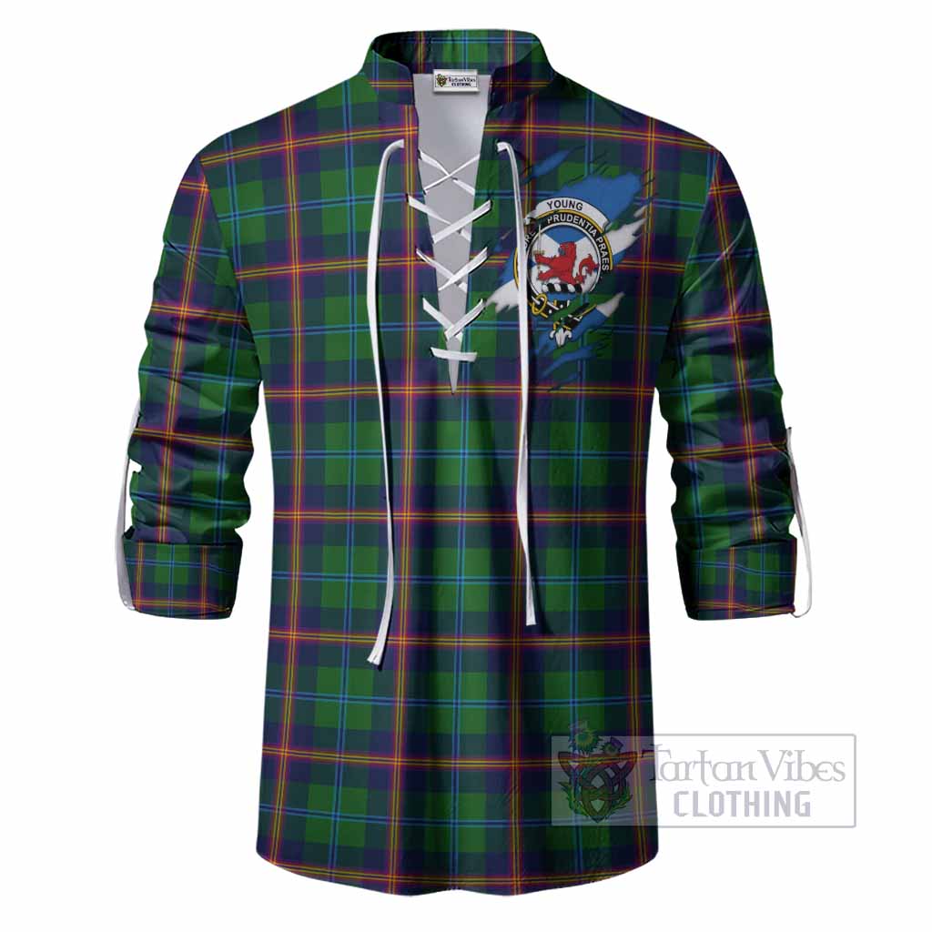 Young Clan Crest In Me Tartan Ghillie Shirt Scotland Flag Style