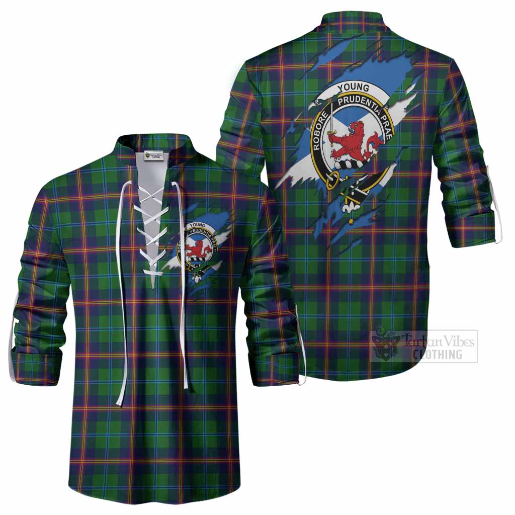Young Clan Crest In Me Tartan Ghillie Shirt Scotland Flag Style