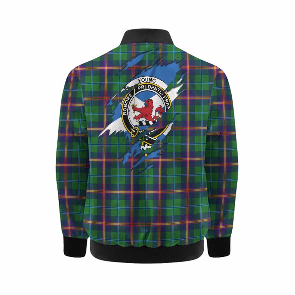 Young Clan Crest In Me Tartan Kid Bomber Jacket Scotland Flag Style