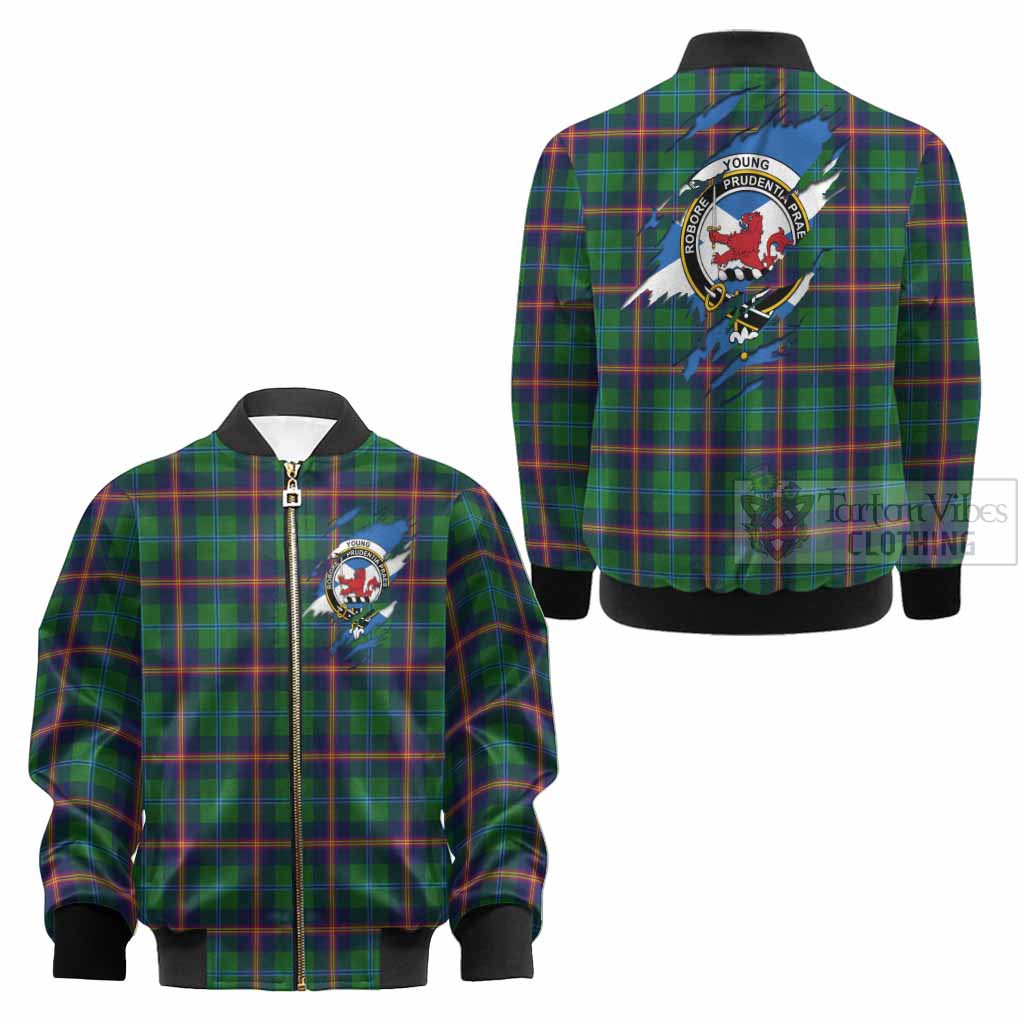 Young Clan Crest In Me Tartan Kid Bomber Jacket Scotland Flag Style