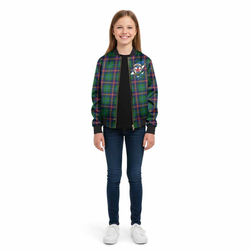 Young Clan Crest In Me Tartan Kid Bomber Jacket Scotland Flag Style