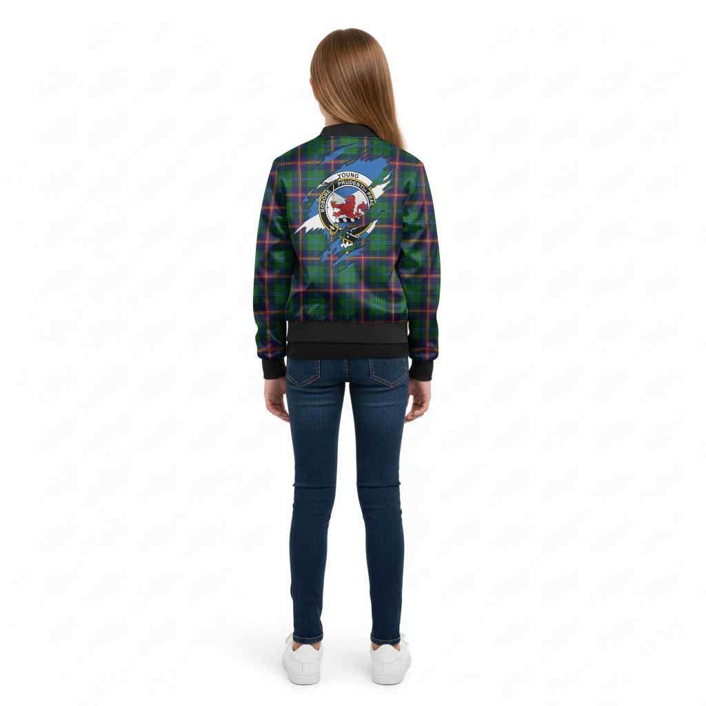 Young Clan Crest In Me Tartan Kid Bomber Jacket Scotland Flag Style